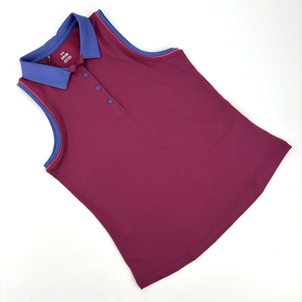 Under Armour NWT Red and Purple Playoff Jacquard Sleeveless Polo Shirt, Small